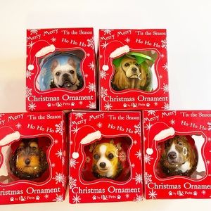 Set of 5 Dog Christmas Ball Ornaments